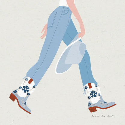 Cowgirly III Blue by Omar Escalante. SKU 89335a. Archival Giclee Fine art print for wall decor.