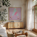 Cowgirly III Pastel by Omar Escalante. Shown in a natural wood frame in a cozy modern living room. Available as an archival giclee rolled canvas, fine art paper, or poster print. SKU 85861a.