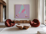 Cowgirly III Pastel by Omar Escalante. Shown as extra-large giant wall art in a modern living room. Available as an archival giclee rolled canvas, fine art paper, or poster print. SKU 85861a.