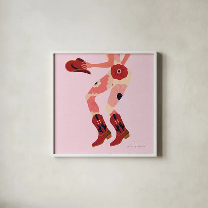 Cowgirly IV by Omar Escalante. Shown in a crisp white glass frame for a clean and minimalist style. Available as an archival giclee rolled canvas, fine art paper, or poster print. SKU 84596a.