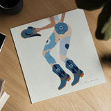 Cowgirly IV Blue by Omar Escalante. Shown as a detailed flat fine art print, highlighting archival giclee quality. Available as an archival giclee rolled canvas, fine art paper, or poster print. SKU 89336a.