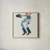 Cowgirly IV Blue by Omar Escalante. Shown in a natural wood glass frame for a timeless modern aesthetic. Available as an archival giclee rolled canvas, fine art paper, or poster print. SKU 89336a.