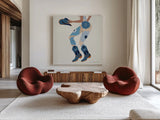 Cowgirly IV Blue by Omar Escalante. Shown as extra-large giant wall art in a modern living room. Available as an archival giclee rolled canvas, fine art paper, or poster print. SKU 89336a.