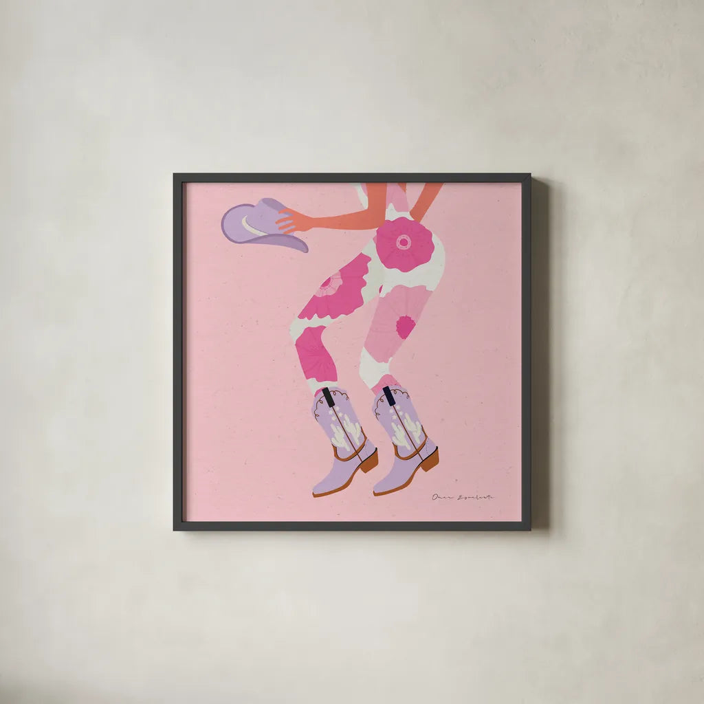 Cowgirly IV Pastel by Omar Escalante. Shown in a sleek black glass frame for a contemporary gallery look. Available as an archival giclee rolled canvas, fine art paper, or poster print. SKU 85862a.