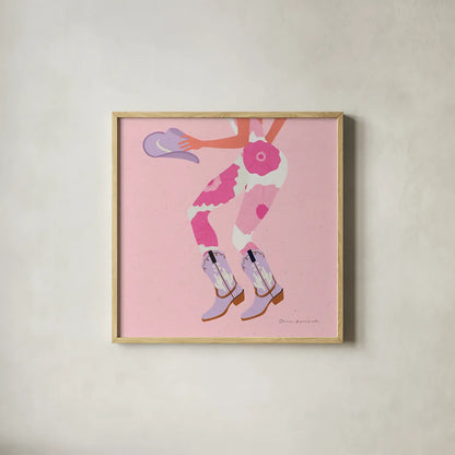 Cowgirly IV Pastel by Omar Escalante. Shown in a natural wood glass frame for a timeless modern aesthetic. Available as an archival giclee rolled canvas, fine art paper, or poster print. SKU 85862a.