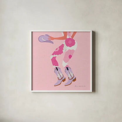 Cowgirly IV Pastel by Omar Escalante. Shown in a crisp white glass frame for a clean and minimalist style. Available as an archival giclee rolled canvas, fine art paper, or poster print. SKU 85862a.
