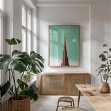 Dubai by Omar Escalante. shown as a print in a natural wood frame in a dining room. Available as a archival giclee rolled canvas, fine art paper, or poster print. SKU 62032h.