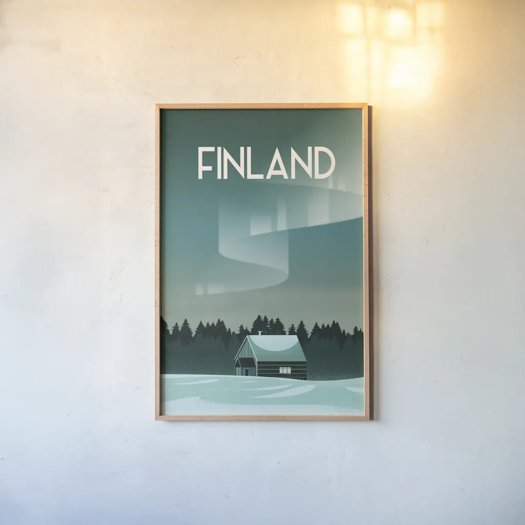 Finland I by Omar Escalante. shown as a paper print in a natural frame. Available as a archival giclee rolled canvas, fine art paper, or poster print. SKU 62775h.