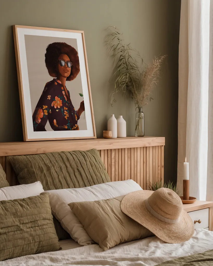 Flower Power I by Omar Escalante. shown as a paper print in a natural frame. Available as a archival giclee rolled canvas, fine art paper, or poster print. SKU 75980h.