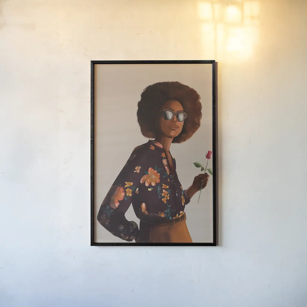 Flower Power I by Omar Escalante. shown as a paper print in a black flame. Available as a archival giclee rolled canvas, fine art paper, or poster print. SKU 75980h.