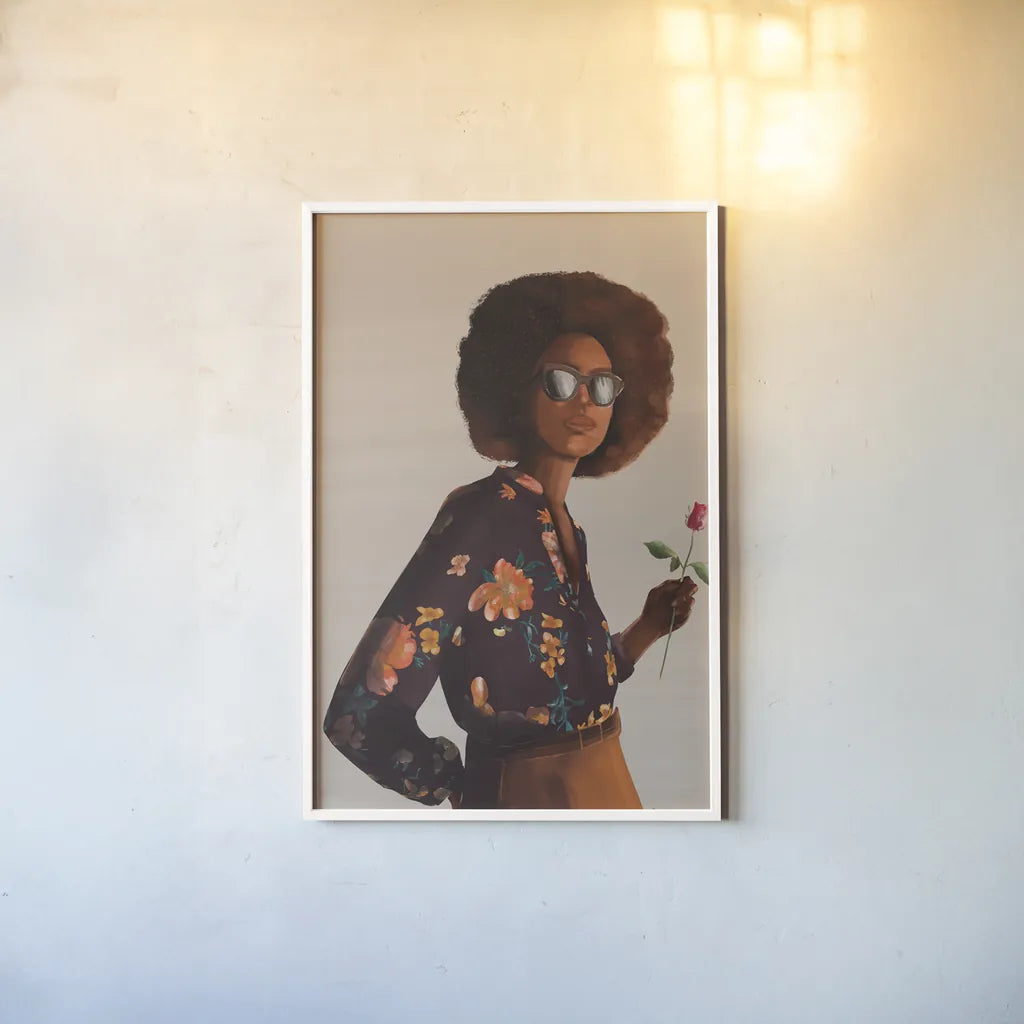 Flower Power I by Omar Escalante. shown as a paper print in a white frame. Available as a archival giclee rolled canvas, fine art paper, or poster print. SKU 75980h.