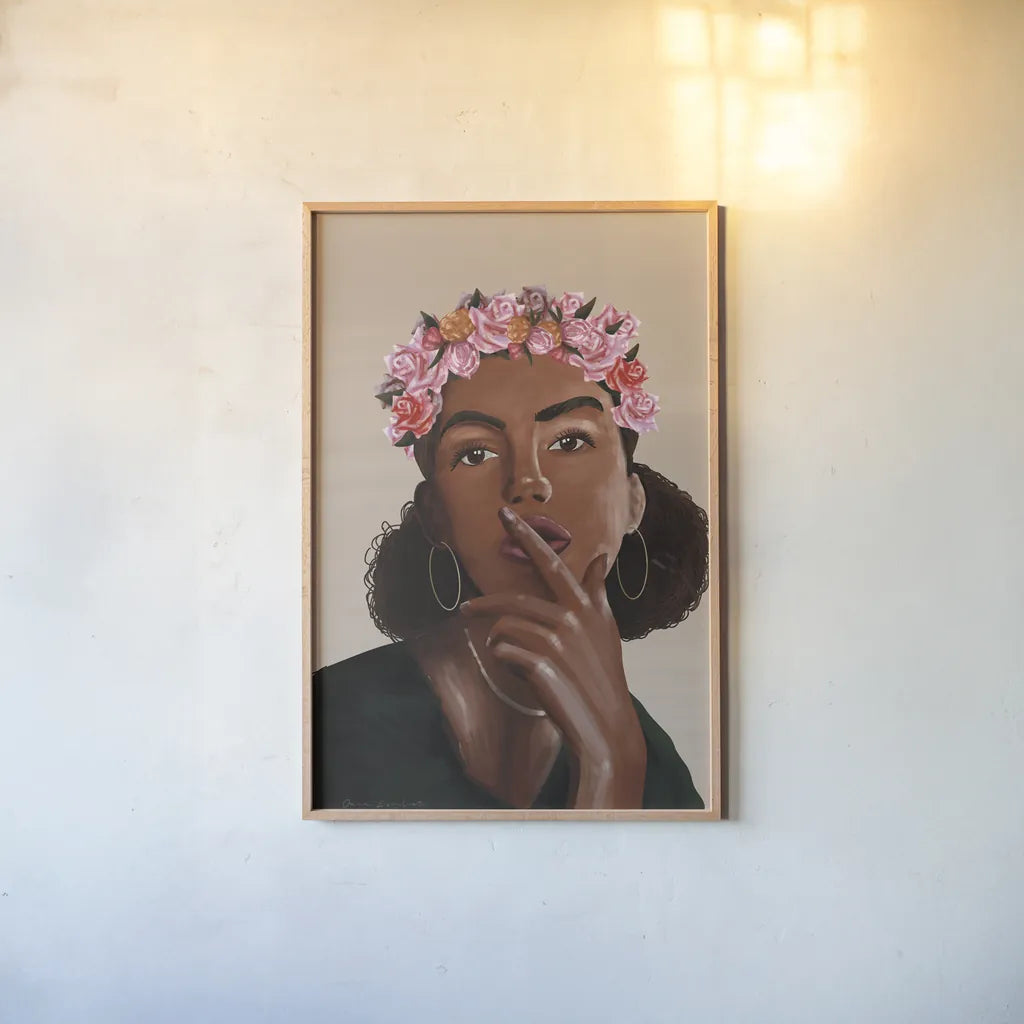 Flower Power II by Omar Escalante. shown as a paper print in a natural frame. Available as a archival giclee rolled canvas, fine art paper, or poster print. SKU 75981h.