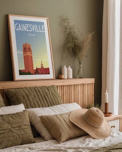 Gainesville by Omar Escalante. shown as a paper print in a natural frame. Available as a archival giclee rolled canvas, fine art paper, or poster print. SKU 62759h.