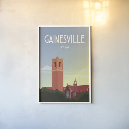 Gainesville by Omar Escalante. shown as a paper print in a white frame. Available as a archival giclee rolled canvas, fine art paper, or poster print. SKU 62759h.