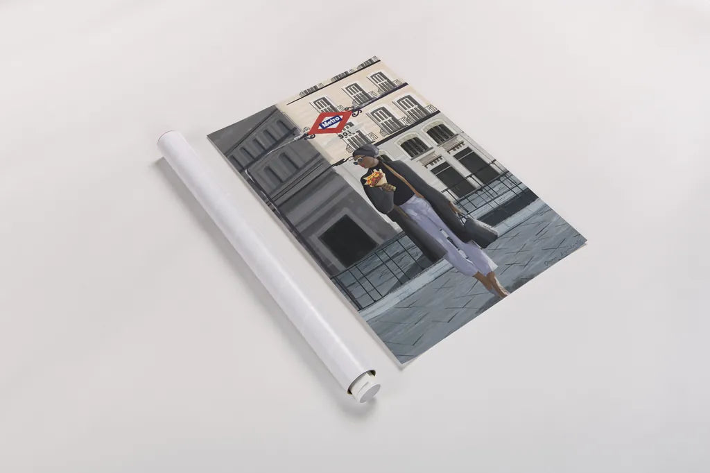 Girl in Madrid by Omar Escalante. shown as a rolled paper print. Available as archival giclee rolled canvas, fine art paper, or poster print. SKU 75985h.