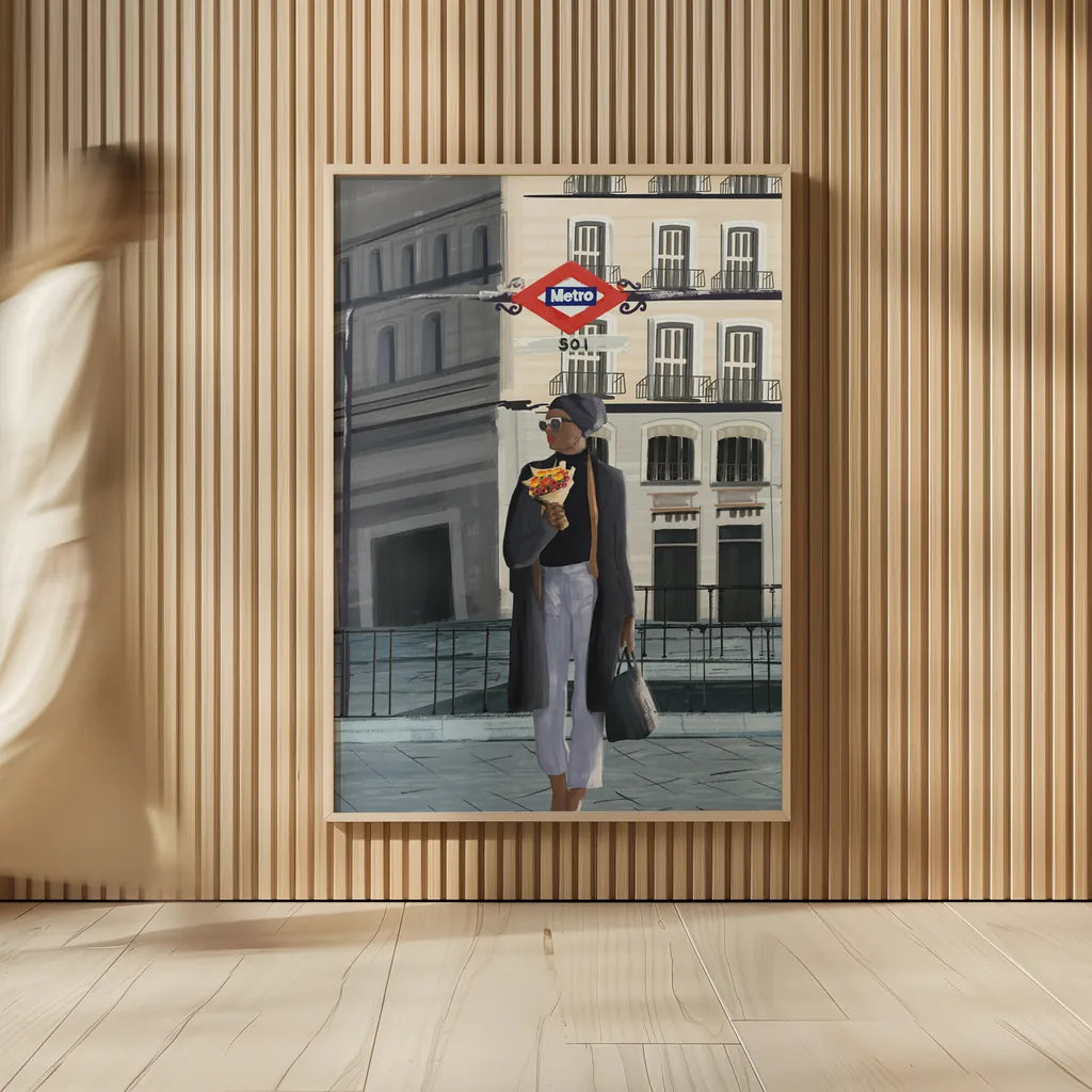 Girl in Madrid by Omar Escalante. shown as over sized large wall art. Available as an archival giclee rolled canvas, fine art paper, or poster print. SKU 75985h.