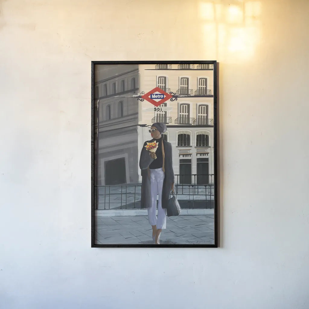 Girl in Madrid by Omar Escalante. shown as a paper print in a black flame. Available as a archival giclee rolled canvas, fine art paper, or poster print. SKU 75985h.