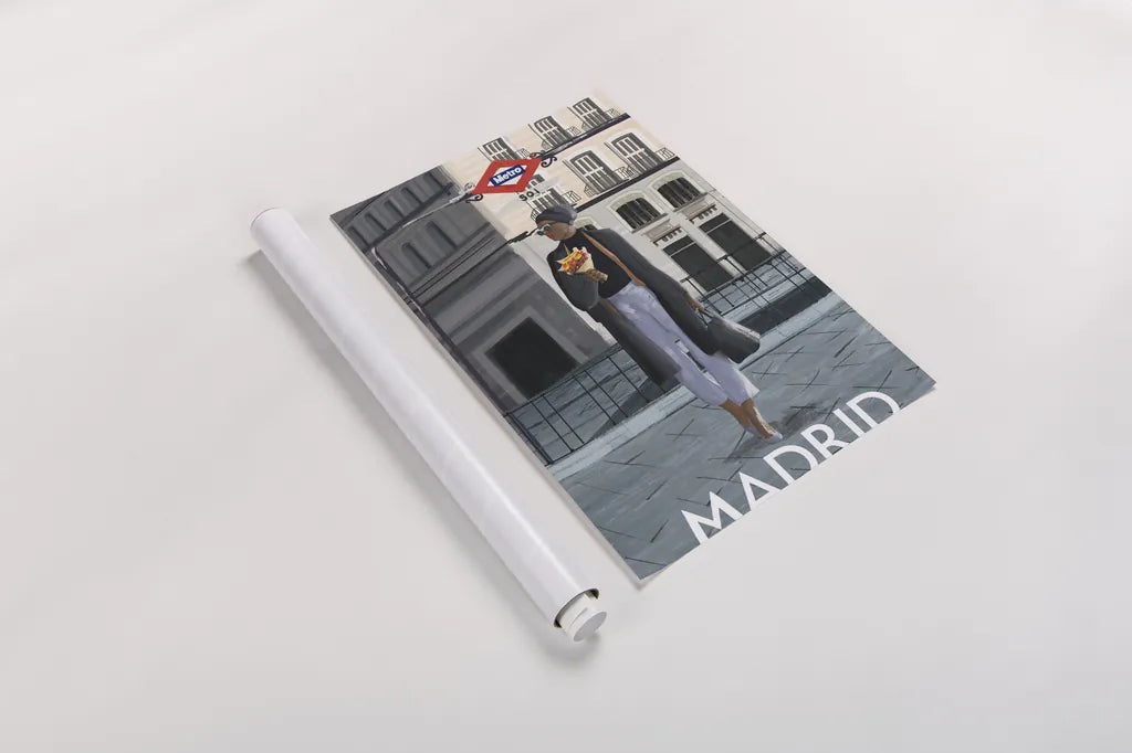 Girl in Madrid by Omar Escalante. shown as a rolled paper print. Available as archival giclee rolled canvas, fine art paper, or poster print. SKU 75998h.