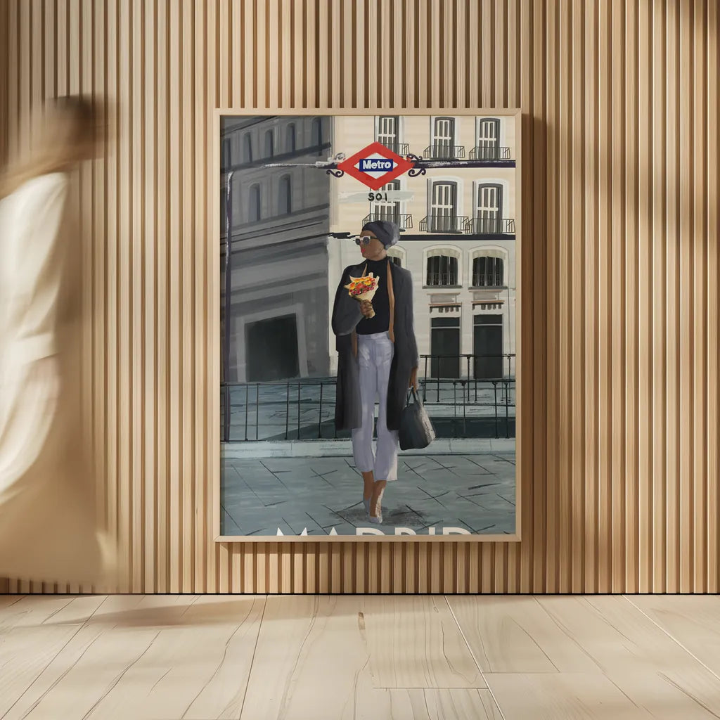 Girl in Madrid by Omar Escalante. shown as over sized large wall art. Available as an archival giclee rolled canvas, fine art paper, or poster print. SKU 75998h.
