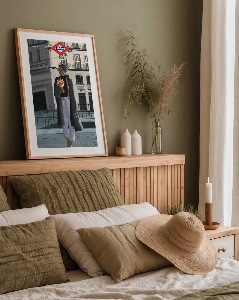 Girl in Madrid by Omar Escalante. shown as a paper print in a natural frame. Available as a archival giclee rolled canvas, fine art paper, or poster print. SKU 75998h.