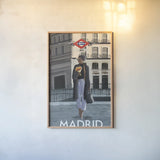 Girl in Madrid by Omar Escalante. shown as a paper print in a natural frame. Available as a archival giclee rolled canvas, fine art paper, or poster print. SKU 75998h.