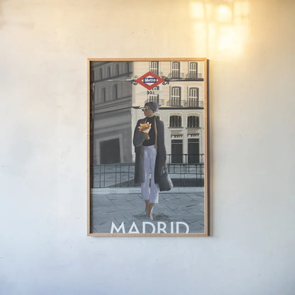 Girl in Madrid by Omar Escalante. shown as a paper print in a natural frame. Available as a archival giclee rolled canvas, fine art paper, or poster print. SKU 75998h.