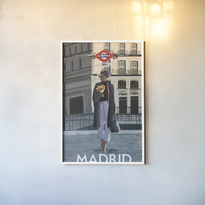 Girl in Madrid by Omar Escalante. shown as a paper print in a white frame. Available as a archival giclee rolled canvas, fine art paper, or poster print. SKU 75998h.