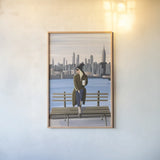 Girl in New York by Omar Escalante. shown as a paper print in a natural frame. Available as a archival giclee rolled canvas, fine art paper, or poster print. SKU 75984h.