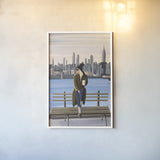 Girl in New York by Omar Escalante. shown as a paper print in a white frame. Available as a archival giclee rolled canvas, fine art paper, or poster print. SKU 75984h.