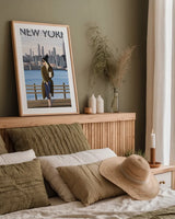 Girl in New York II by Omar Escalante. shown as a paper print in a natural frame. Available as a archival giclee rolled canvas, fine art paper, or poster print. SKU 75997h.
