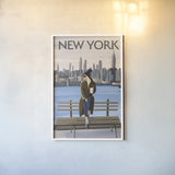 Girl in New York II by Omar Escalante. shown as a paper print in a white frame. Available as a archival giclee rolled canvas, fine art paper, or poster print. SKU 75997h.