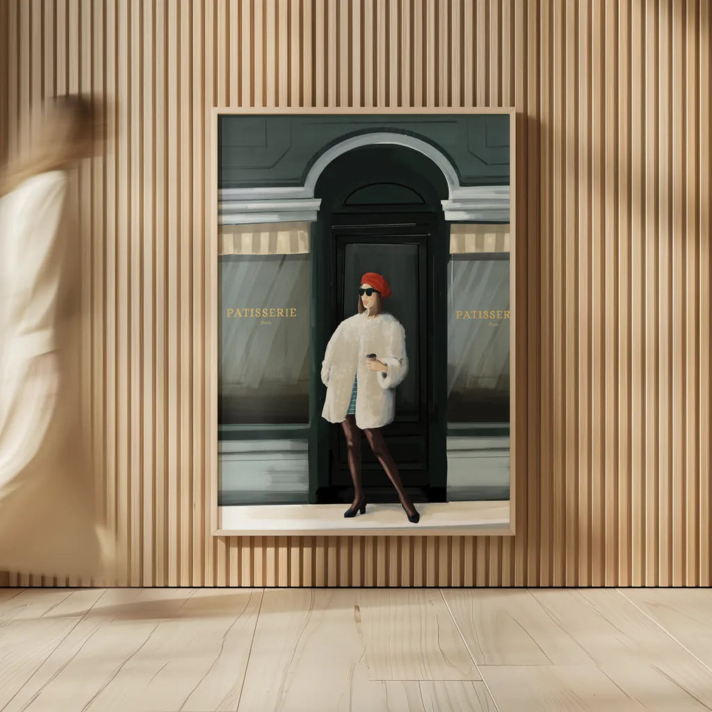 Girl in Paris by Omar Escalante. shown as over sized large wall art. Available as an archival giclee rolled canvas, fine art paper, or poster print. SKU 75983h.