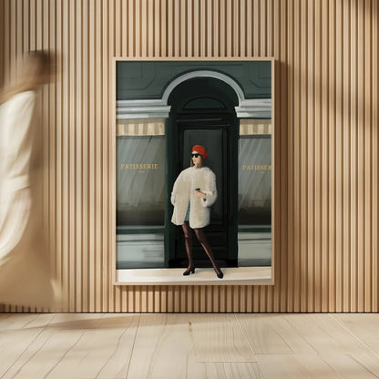 Girl in Paris by Omar Escalante. shown as over sized large wall art. Available as an archival giclee rolled canvas, fine art paper, or poster print. SKU 75983h.