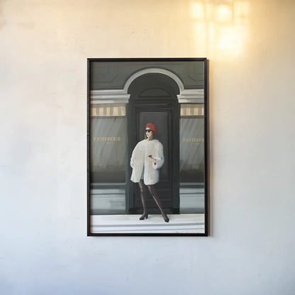 Girl in Paris by Omar Escalante. shown as a paper print in a black flame. Available as a archival giclee rolled canvas, fine art paper, or poster print. SKU 75983h.