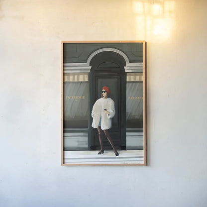 Girl in Paris by Omar Escalante. shown as a paper print in a natural frame. Available as a archival giclee rolled canvas, fine art paper, or poster print. SKU 75983h.