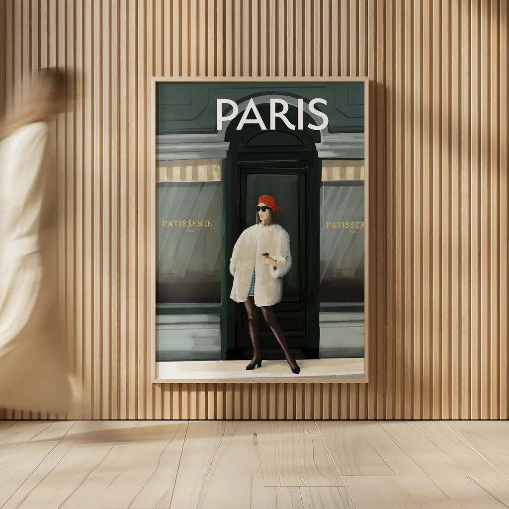 Girl in Paris II by Omar Escalante. shown as over sized large wall art. Available as an archival giclee rolled canvas, fine art paper, or poster print. SKU 75996h.