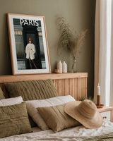 Girl in Paris II by Omar Escalante. shown as a paper print in a natural frame. Available as a archival giclee rolled canvas, fine art paper, or poster print. SKU 75996h.