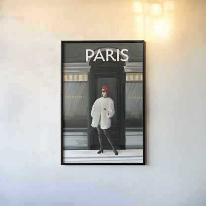 Girl in Paris II by Omar Escalante. shown as a paper print in a black flame. Available as a archival giclee rolled canvas, fine art paper, or poster print. SKU 75996h.