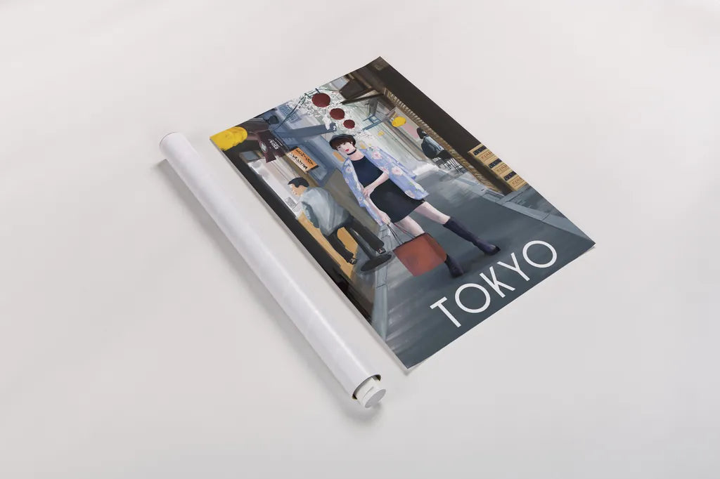 Girl in Tokyo II by Omar Escalante. shown as a rolled paper print. Available as archival giclee rolled canvas, fine art paper, or poster print. SKU 76112h.