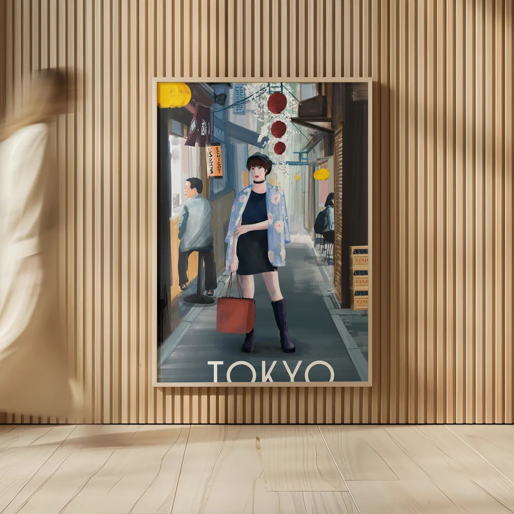 Girl in Tokyo II by Omar Escalante. shown as over sized large wall art. Available as an archival giclee rolled canvas, fine art paper, or poster print. SKU 76112h.