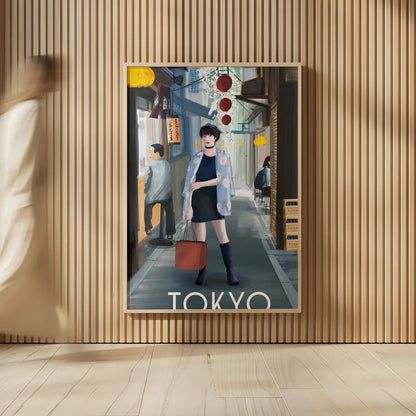 Girl in Tokyo II by Omar Escalante. shown as over sized large wall art. Available as an archival giclee rolled canvas, fine art paper, or poster print. SKU 76112h.