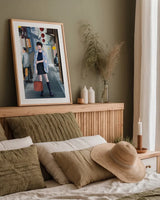 Girl in Tokyo II by Omar Escalante. shown as a paper print in a natural frame. Available as a archival giclee rolled canvas, fine art paper, or poster print. SKU 76112h.