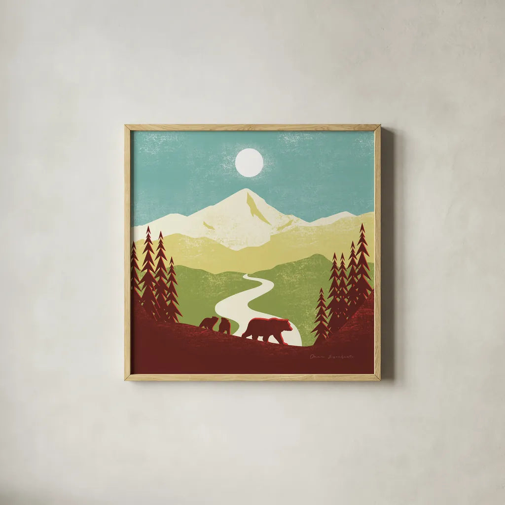 Great Outdoors I by Omar Escalante. Shown in a natural wood glass frame for a timeless modern aesthetic. Available as an archival giclee rolled canvas, fine art paper, or poster print. SKU 66597a.