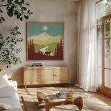 Great Outdoors I by Omar Escalante. Shown in a natural wood frame in a cozy modern living room. Available as an archival giclee rolled canvas, fine art paper, or poster print. SKU 66597a.