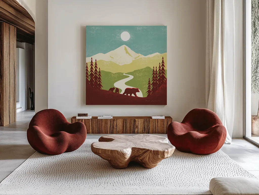 Great Outdoors I by Omar Escalante. Shown as extra-large giant wall art in a modern living room. Available as an archival giclee rolled canvas, fine art paper, or poster print. SKU 66597a.