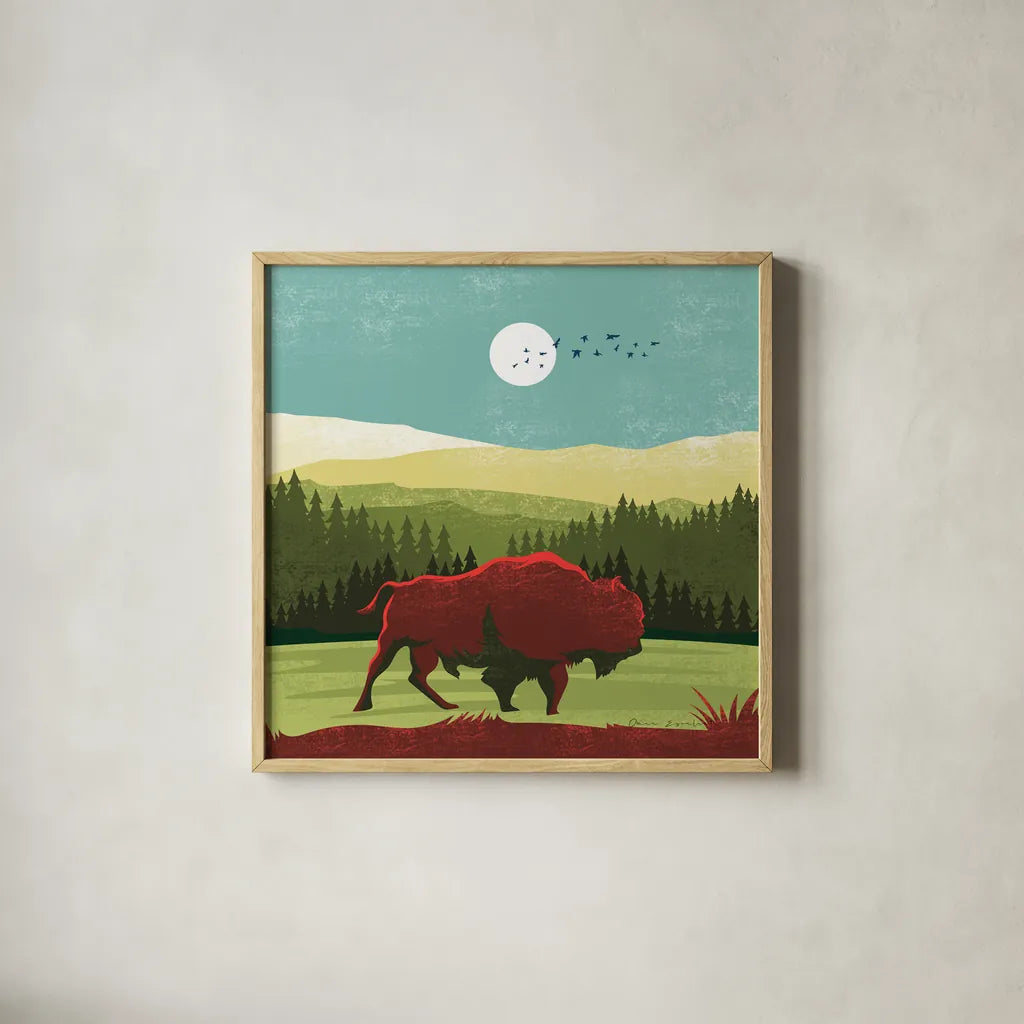 Great Outdoors II by Omar Escalante. Shown in a natural wood glass frame for a timeless modern aesthetic. Available as an archival giclee rolled canvas, fine art paper, or poster print. SKU 66598a.