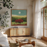 Great Outdoors II by Omar Escalante. Shown in a natural wood frame in a cozy modern living room. Available as an archival giclee rolled canvas, fine art paper, or poster print. SKU 66598a.