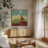 Great Outdoors III by Omar Escalante. Shown in a natural wood frame in a cozy modern living room. Available as an archival giclee rolled canvas, fine art paper, or poster print. SKU 66599a.