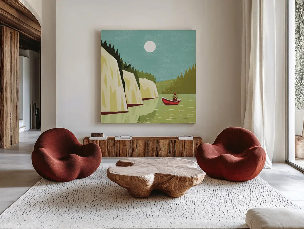 Great Outdoors V by Omar Escalante. Shown as extra-large giant wall art in a modern living room. Available as an archival giclee rolled canvas, fine art paper, or poster print. SKU 66601a.