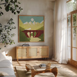 Great Outdoors VI by Omar Escalante. Shown in a natural wood frame in a cozy modern living room. Available as an archival giclee rolled canvas, fine art paper, or poster print. SKU 66602a.